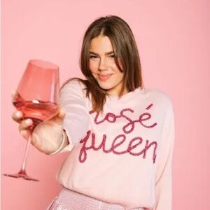 QUEEN OF SPARKLES Rosé Queen Pink and Red V-Neck Sweater